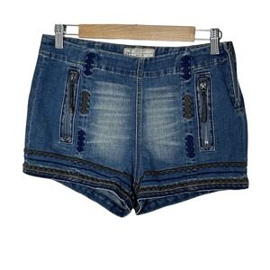 Free People Blue Jean Shorts with Black and Brown Accents